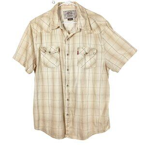 Levis Jeanswear Mens Plaid Windowpane Short Sleeve Pearl Snap Western Shirt XL